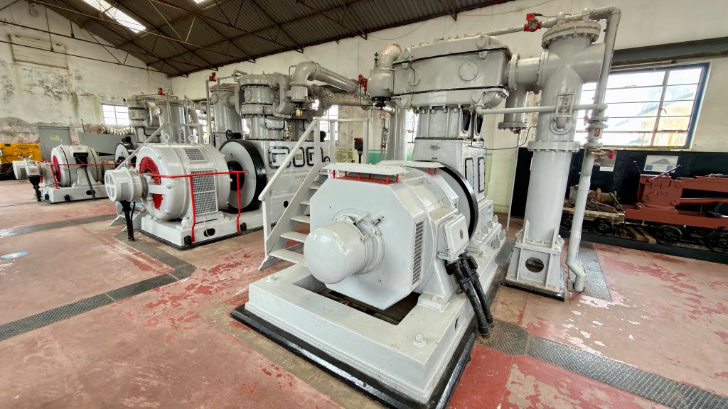 Compressors used to generate compressed air used below ground for drills and other mechanical items